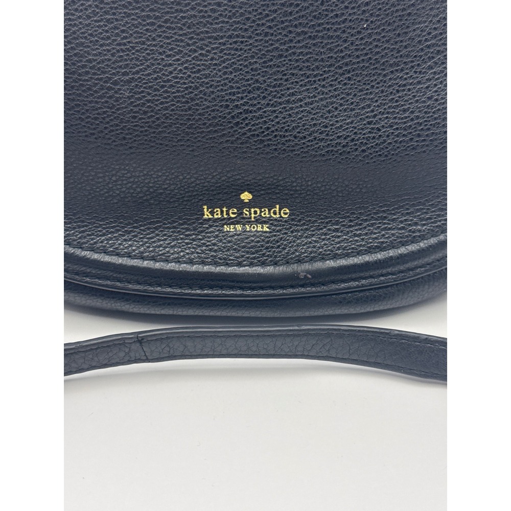 Kate Spade NY Black Leather Saddle Crossbody Bag Adjustable Strap Boho Chic - Picture 2 of 15